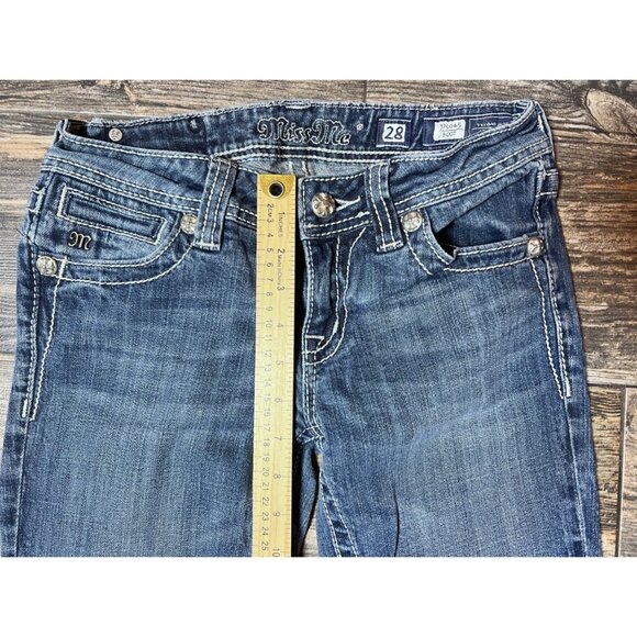 Miss Me Jeans JP5045 Size 28 Boot Cut Embellished Cross Dark Wash Low Rise Y2K - Picture 4 of 9